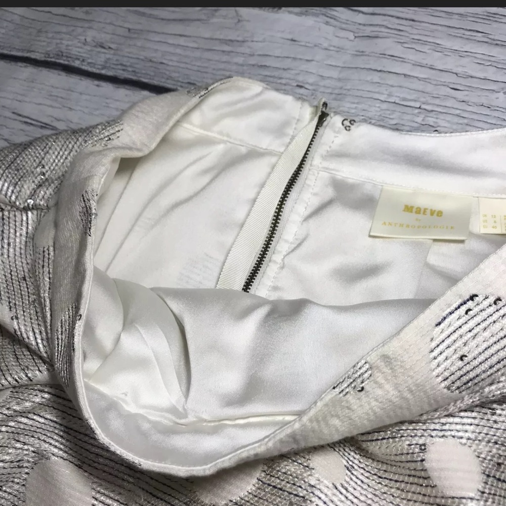 Anthropologie Skirt Jacquard Embellished Mini High Rise A-Line White Metallic 8 - Picture 10 of 15